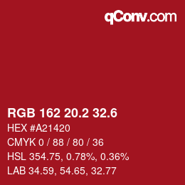 カラーコード: RGB 162 20.2 32.6 | qconv.com
