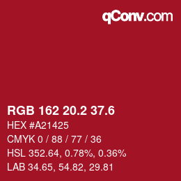 カラーコード: RGB 162 20.2 37.6 | qconv.com