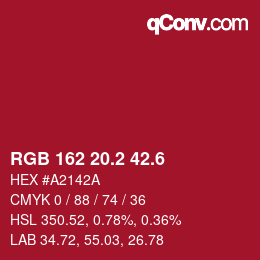 カラーコード: RGB 162 20.2 42.6 | qconv.com