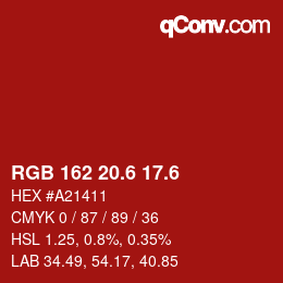 カラーコード: RGB 162 20.6 17.6 | qconv.com