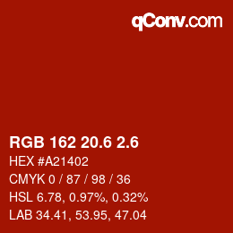 カラーコード: RGB 162 20.6 2.6 | qconv.com
