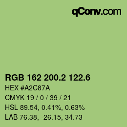 カラーコード: RGB 162 200.2 122.6 | qconv.com