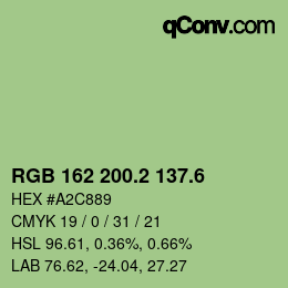 カラーコード: RGB 162 200.2 137.6 | qconv.com