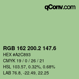 カラーコード: RGB 162 200.2 147.6 | qconv.com