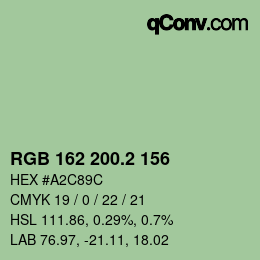カラーコード: RGB 162 200.2 156 | qconv.com