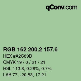 カラーコード: RGB 162 200.2 157.6 | qconv.com