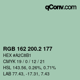 カラーコード: RGB 162 200.2 177 | qconv.com