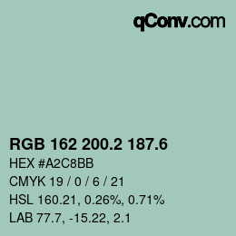 カラーコード: RGB 162 200.2 187.6 | qconv.com