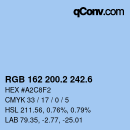 カラーコード: RGB 162 200.2 242.6 | qconv.com