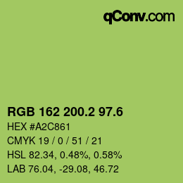 カラーコード: RGB 162 200.2 97.6 | qconv.com