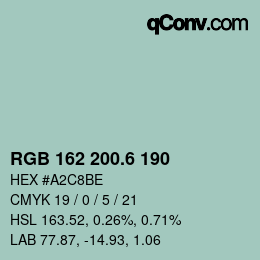 カラーコード: RGB 162 200.6 190 | qconv.com