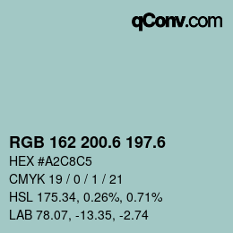 カラーコード: RGB 162 200.6 197.6 | qconv.com