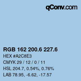 カラーコード: RGB 162 200.6 227.6 | qconv.com