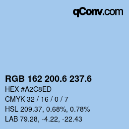 カラーコード: RGB 162 200.6 237.6 | qconv.com
