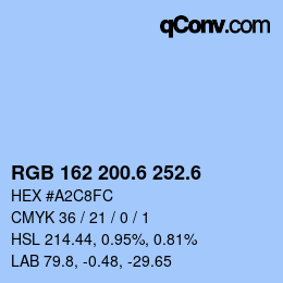 カラーコード: RGB 162 200.6 252.6 | qconv.com