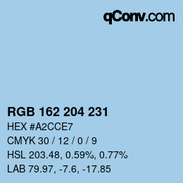 颜色代码: RGB 162 204 231 | qconv.com