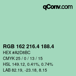 カラーコード: RGB 162 216.4 188.4 | qconv.com