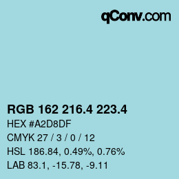カラーコード: RGB 162 216.4 223.4 | qconv.com