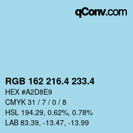 カラーコード: RGB 162 216.4 233.4 | qconv.com