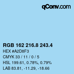 カラーコード: RGB 162 216.8 243.4 | qconv.com