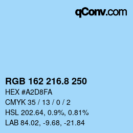 カラーコード: RGB 162 216.8 250 | qconv.com