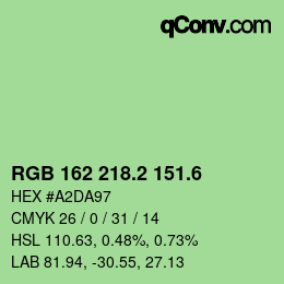 カラーコード: RGB 162 218.2 151.6 | qconv.com