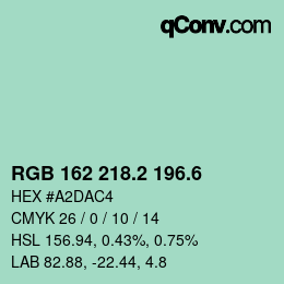 カラーコード: RGB 162 218.2 196.6 | qconv.com