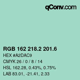 カラーコード: RGB 162 218.2 201.6 | qconv.com