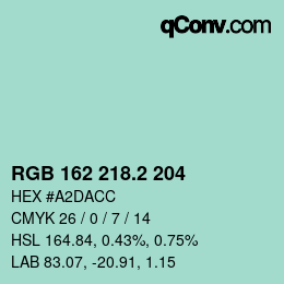 カラーコード: RGB 162 218.2 204 | qconv.com