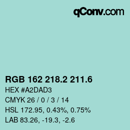 カラーコード: RGB 162 218.2 211.6 | qconv.com