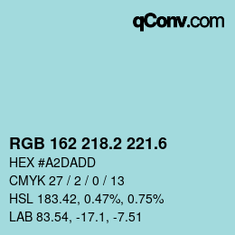 カラーコード: RGB 162 218.2 221.6 | qconv.com