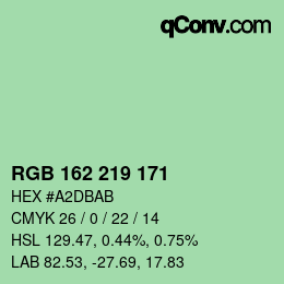 カラーコード: RGB 162 219 171 | qconv.com