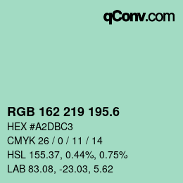 カラーコード: RGB 162 219 195.6 | qconv.com