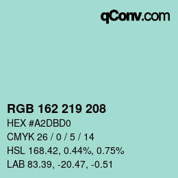 カラーコード: RGB 162 219 208 | qconv.com