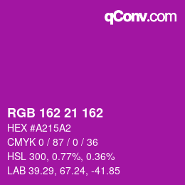 Color code: RGB 162 21 162 | qconv.com