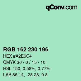 Color code: RGB 162 230 196 | qconv.com