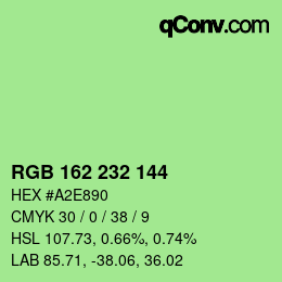 Color code: RGB 162 232 144 | qconv.com