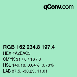 カラーコード: RGB 162 234.8 197.4 | qconv.com