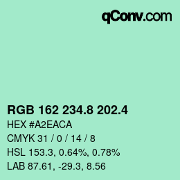 カラーコード: RGB 162 234.8 202.4 | qconv.com
