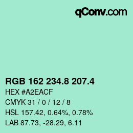 カラーコード: RGB 162 234.8 207.4 | qconv.com