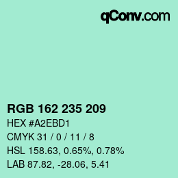 カラーコード: RGB 162 235 209 | qconv.com