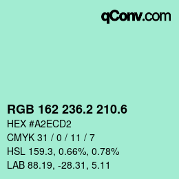 カラーコード: RGB 162 236.2 210.6 | qconv.com