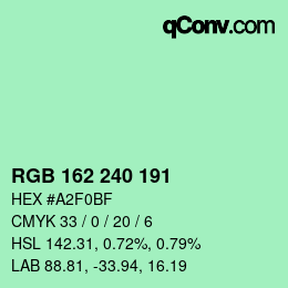 カラーコード: RGB 162 240 191 | qconv.com