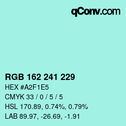 Color code: RGB 162 241 229 | qconv.com