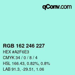 Código de color: RGB 162 246 227 | qconv.com