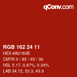 颜色代码: RGB 162 24 11 | qconv.com