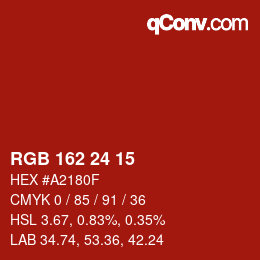 カラーコード: RGB 162 24 15 | qconv.com