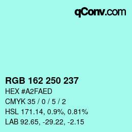 Color code: RGB 162 250 237 | qconv.com