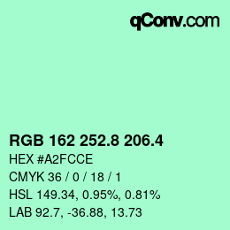 カラーコード: RGB 162 252.8 206.4 | qconv.com