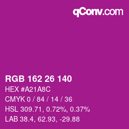 カラーコード: RGB 162 26 140 | qconv.com